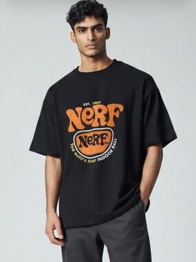 Nerf Black Tee with Bold Orange Logo - Men's Short Sleeve Crew